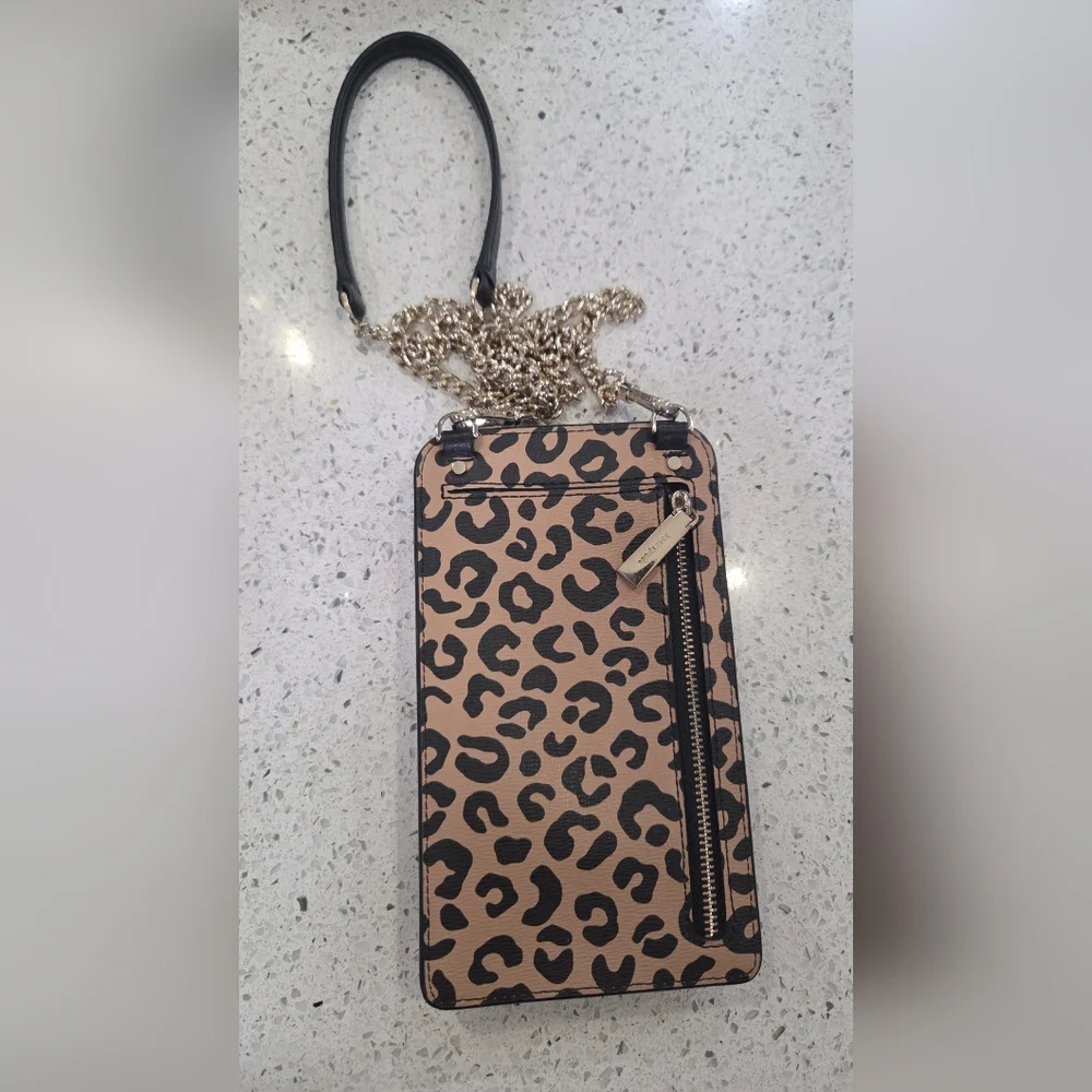 Kate Spade Black and Tan Leopard Print Phone Crossbody